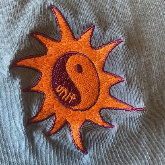 Unif Y2K sun fire ting yang embroidered crop top tee size S bright‎ side - Picture 3 of 4
